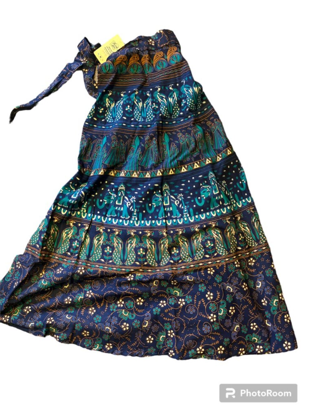 Green, Navy, Brown Mixed Print Maxi Skirt Ethnic Pattern Made in India NWT - Picture 1 of 3